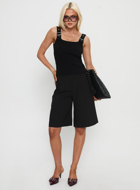 Need No Savior Buckle Strap Top Black
