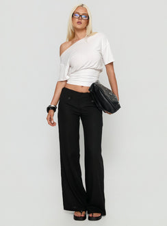 front view of model wearing Princess Polly Pedra Wide Leg Pant Black Mid Rise Pants 