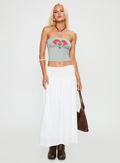   front view of model wearing Princess Polly Small Towns Shirred Midi Skirt White Midi Skirts Skirts 