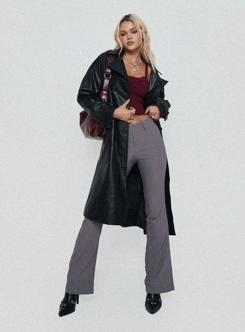 front view of model wearing Princess Polly Kinkirk Flared Pants Grey Tall Low Rise Pants Pants 