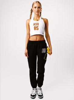front view of model wearing Princess Polly ASU Sweatpants Black High Rise Pants Pants 