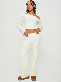 front view of model wearing Princess Polly Try Me Knit Pants Cream Pants 