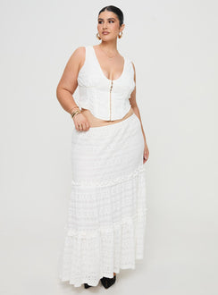   front view of model wearing Princess Polly Buttacupe Lace Maxi Skirt White Curve Maxi Skirts Skirts 