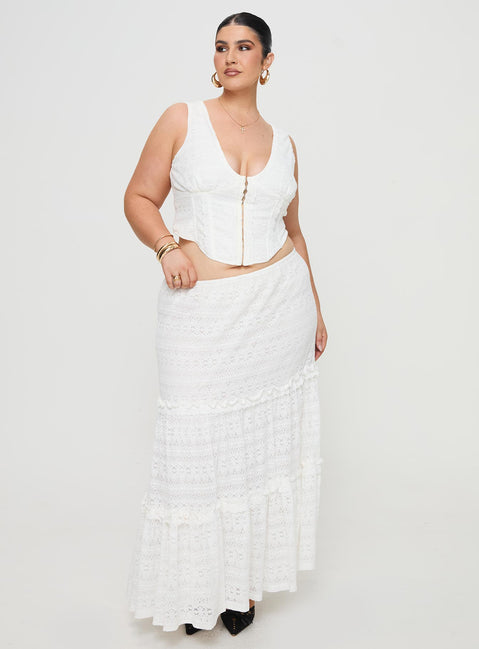   front view of model wearing Princess Polly Buttacupe Lace Maxi Skirt White Curve Maxi Skirts Skirts 