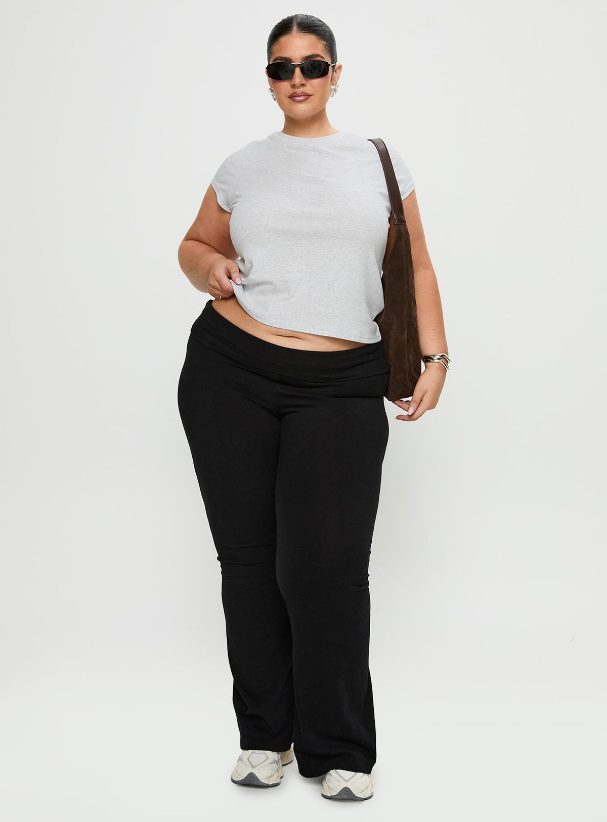 front view of model wearing Princess Polly Movement Yoga Pant Black Curve High Rise Pants Pants 