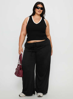 Baseline V Neck Rib Tank Top Black / White Curve