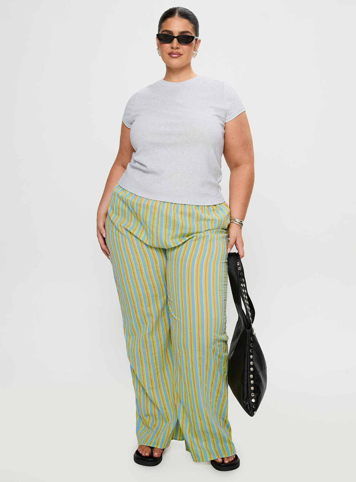 front view of model wearing Princess Polly Limestone Pants Multi Curve High Rise Pants Pants 