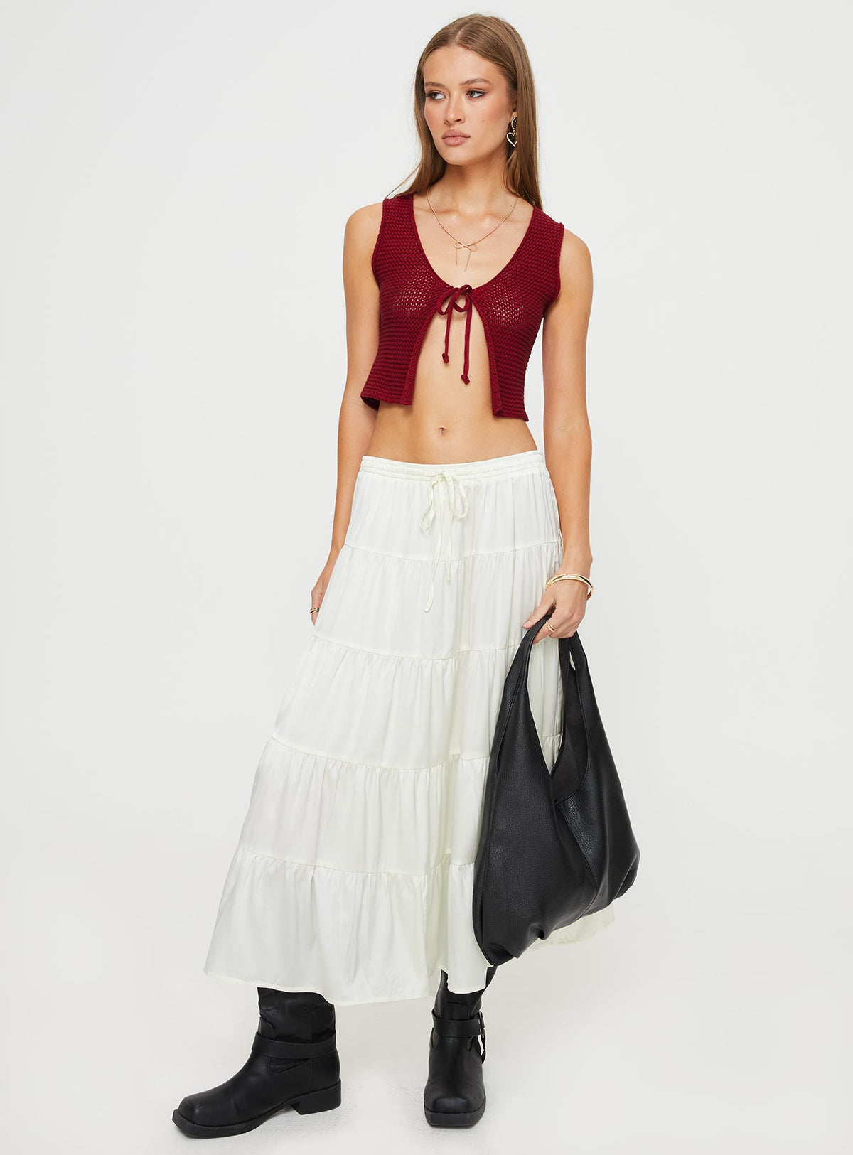 product Keira Tiered Maxi Skirt Porcelain Princess Polly  Midi Skirts 