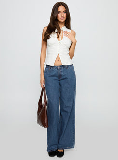 front view of model wearing Princess Polly Tempting Tie Detail Top White Sleeveless High Neck 