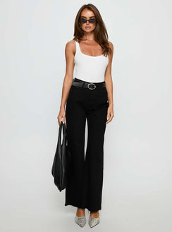 front view of model wearing Princess Polly Henesey High Rise Straight Leg Jeans Jet Black High Rise Jeans Jeans 