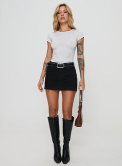   front view of model wearing Princess Polly Aster Mini Skirt Black Mini Skirts Skirts 