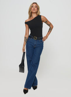side view of model wearing Princess Polly Miyako Bodysuit Black Tall Sleeveless Bodysuit 
