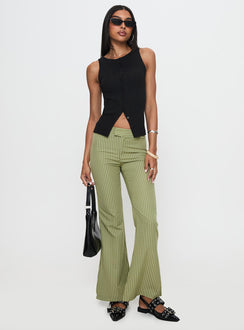 front view of model wearing Princess Polly Jinxed Pant Green Stripe Pants 