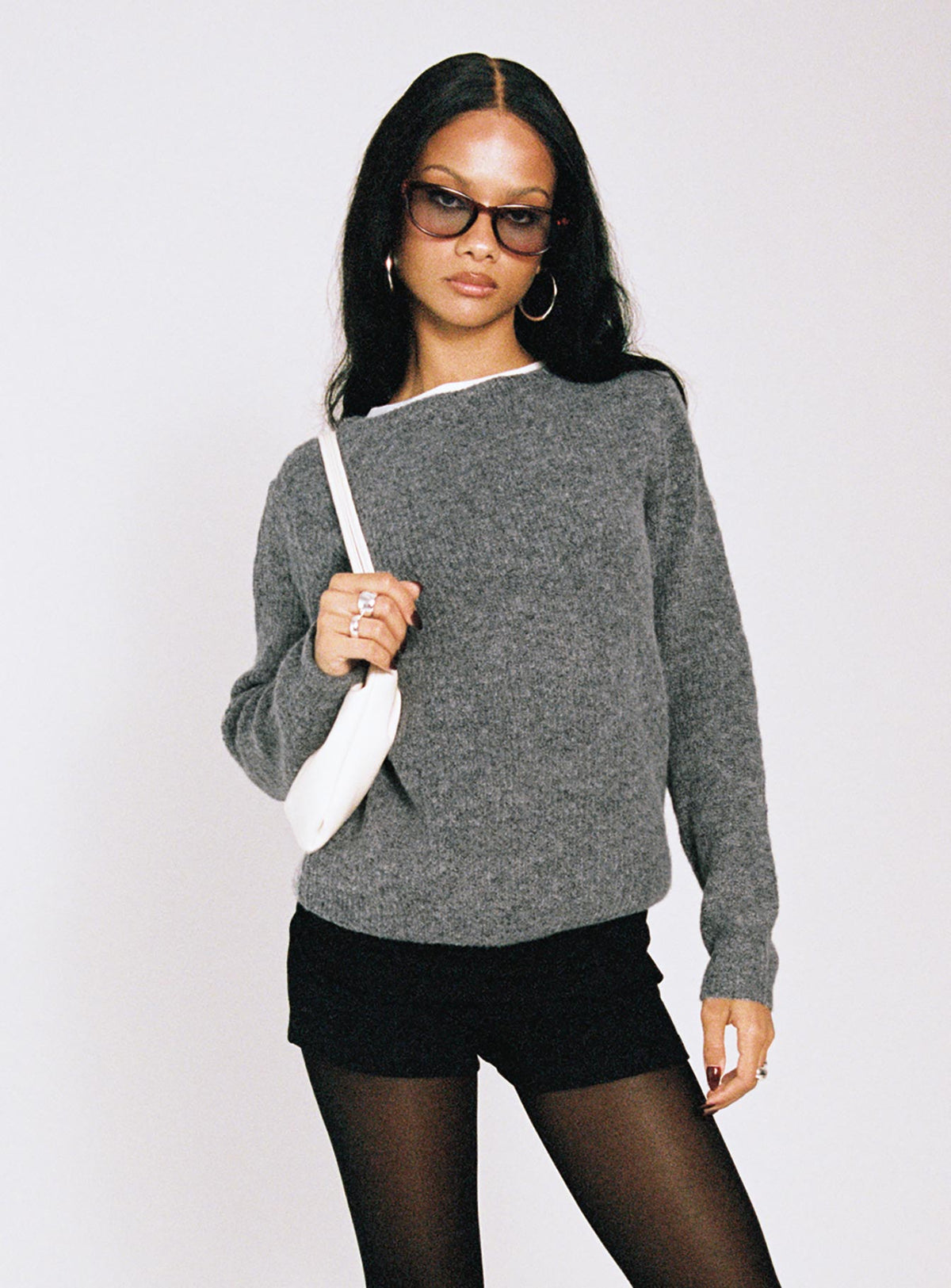 product Princess Polly Abrams Rib Knit Crew Sweater Charcoal Marle regular Jumpers 
