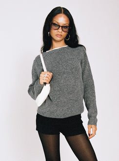 product Princess Polly Abrams Rib Knit Crew Sweater Charcoal Marle regular Jumpers 
