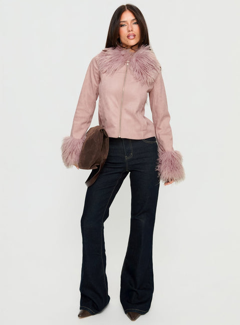 Jeanna Suede Faux Fur Detail Jacket Pink