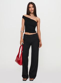 front view of model wearing Princess Polly Socialista Pinstripe Pant Black Low Rise Pants Pants 