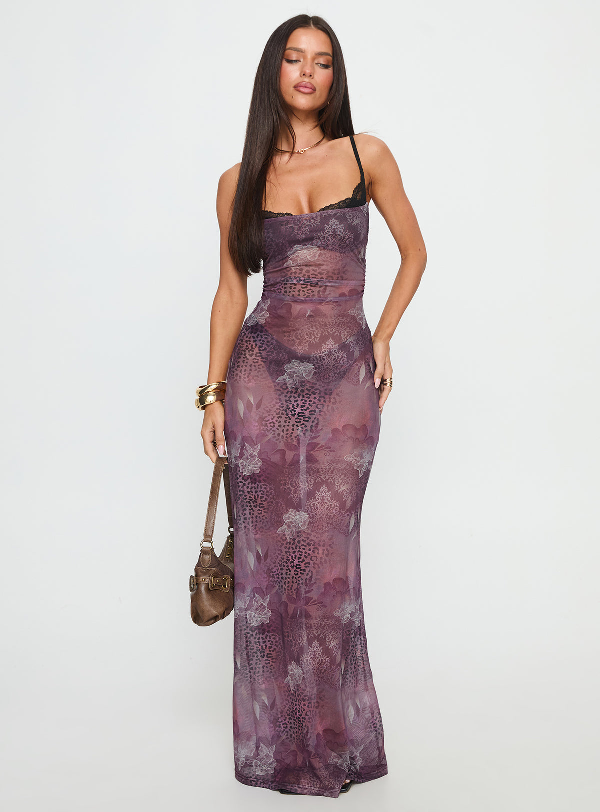 Evera Sheer Built In Bra Maxi Dress Purple
