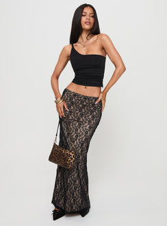   front view of model wearing Princess Polly Lourenzia Lace Maxi Skirt Black / Nude Maxi Skirts Skirts 