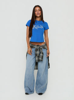 Nine Lives Graphic Baby Tee Cobalt