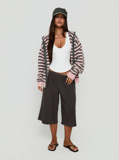 Styled with the Aubry Oversized True Knit Hoodie Pink Stripe womens-jumpers in short length on-body view of model wearing Princess Polly