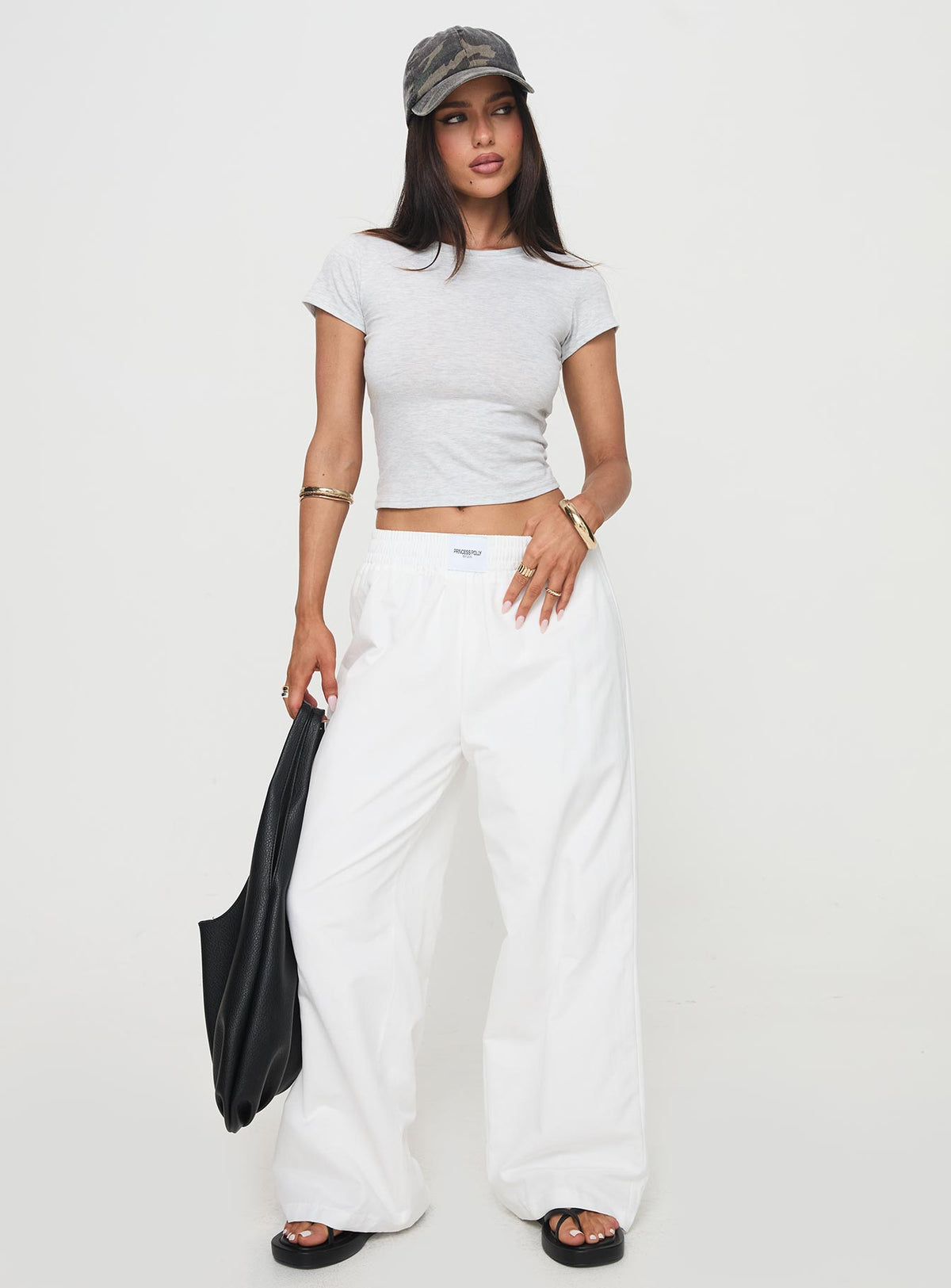 front view of model wearing Princess Polly Beach House Pants White High Rise Pants Pants 