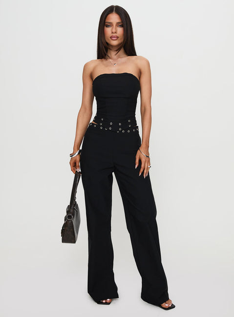 back view of model wearing Princess Polly Passionette Strapless Top Black Sleeveless straight 