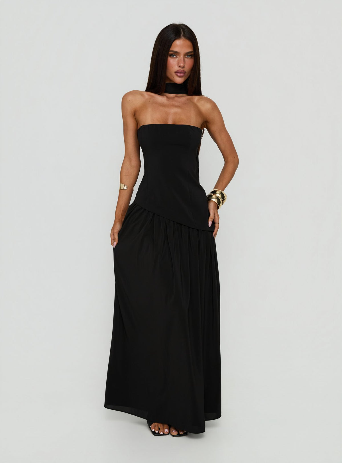 Odela Strapless Drop Waist Maxi Dress Black