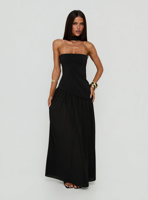Odela Strapless Drop Waist Maxi Dress Black