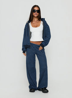 Discover the Delaeni Zip Through Hoodie Blue Stripe womens-jumpers in short length front view of model wearing Princess Polly