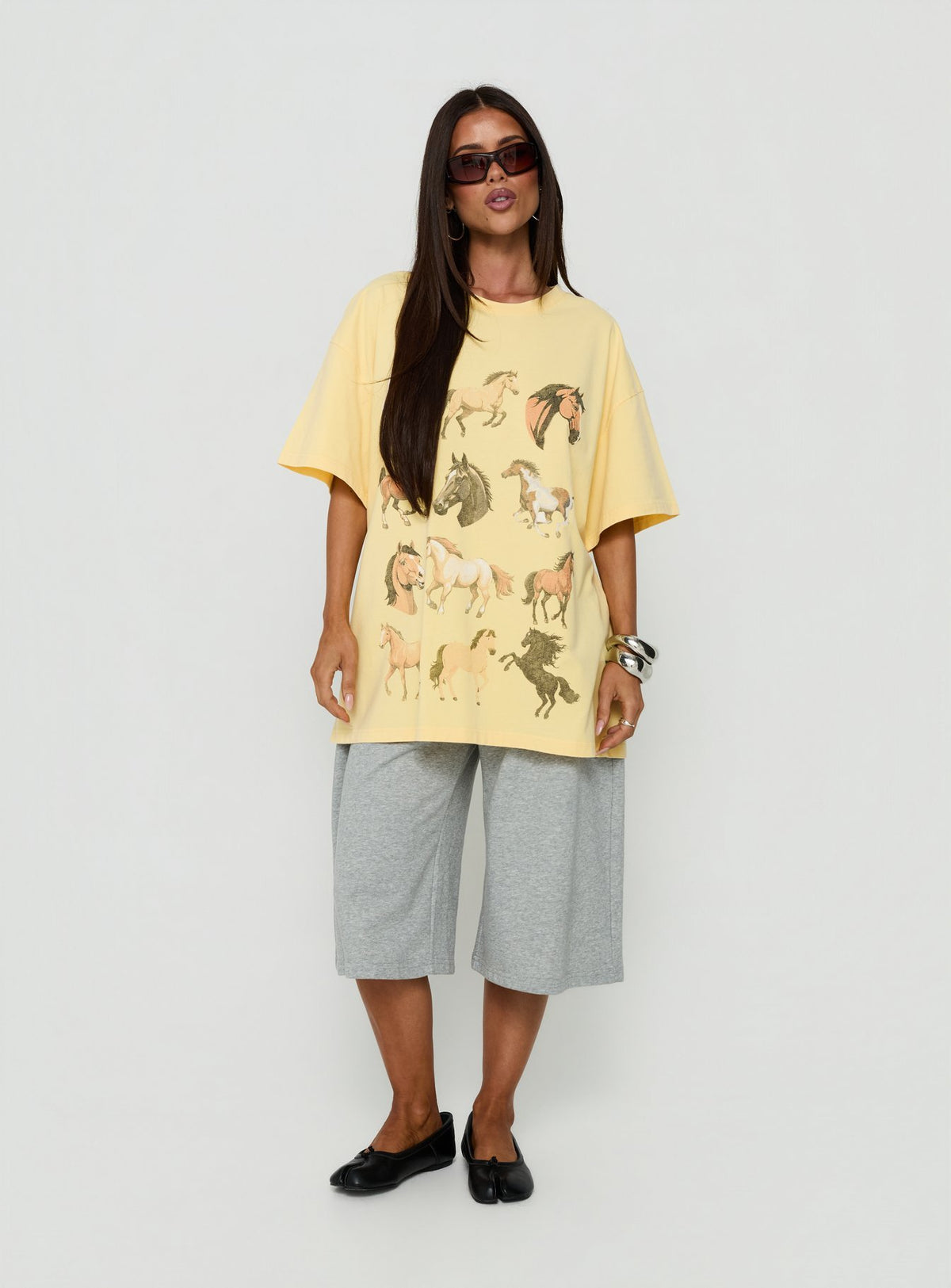 Horse Girl Oversized Graphic Tee Washed Yellow