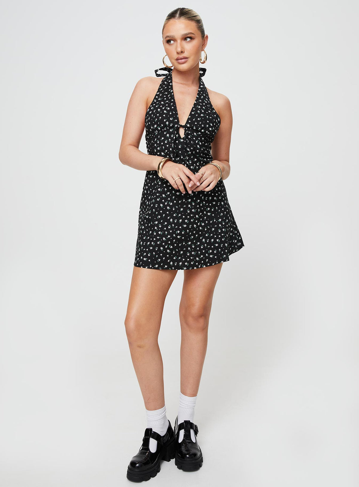 product Princess Polly V-Neck  Lanier Mini Dress Black Floral