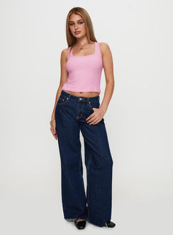 front view of model wearing Princess Polly Baseline Square Neck Rib Tank Top Pale Pink Sleeveless Scoop Neck 