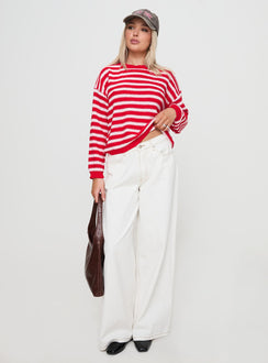 front view of model wearing Princess Polly Freeze Knit Sweater Red Cropped Jumpers Jumpers 