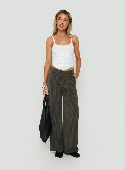 Shop the Two Lovers Low Rise Pants Grey Pinstripe in womens-regular-pants product view Princess Polly