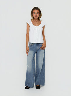 Featuring Johnni Floral Printed Low Rise Jeans Mid Wash womens-jeans with low-rise waist detail Princess Polly