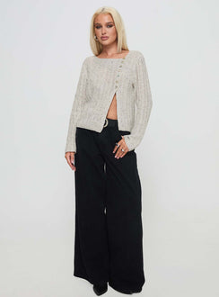 side view of model wearing Princess Polly Lenker Knit Jumper Grey Longline Jumpers Jumpers 