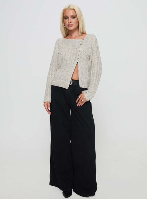 side view of model wearing Princess Polly Lenker Knit Jumper Grey Longline Jumpers Jumpers 