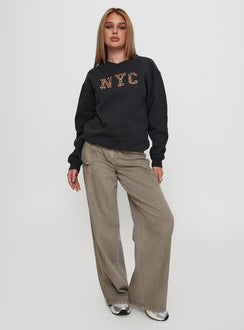 side view of model wearing Princess Polly Wild In NYC Sweater Black Jumpers 