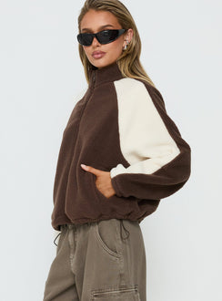 Fair Play Funnel Polar Fleece Zip Jacket Brown / Cream