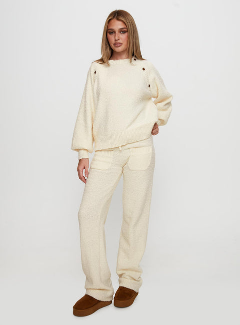 front view of model wearing Princess Polly Susi Fluffy Knit Sweater Ivory cropped Jumpers 