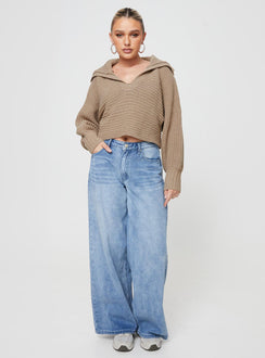 product Wester Ribbed Sweater Mocha Princess Polly  
