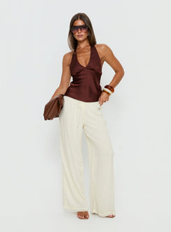 Remarkable Satin Plunge Neck Top Chocolate