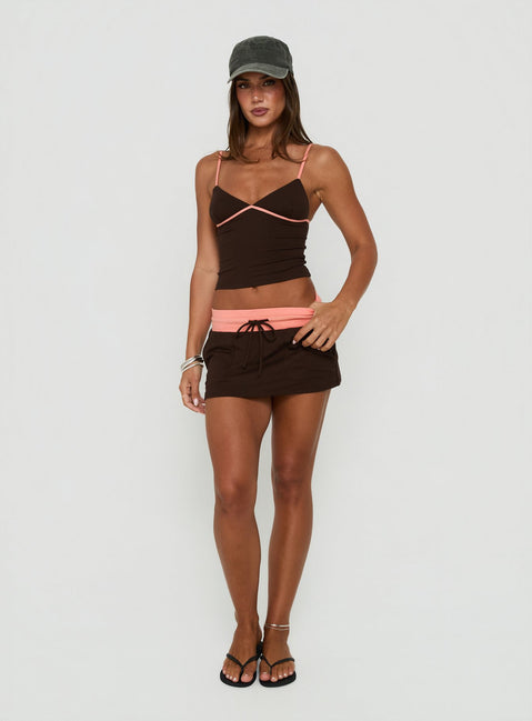 Janaye V Neck Tank Brown / Coral