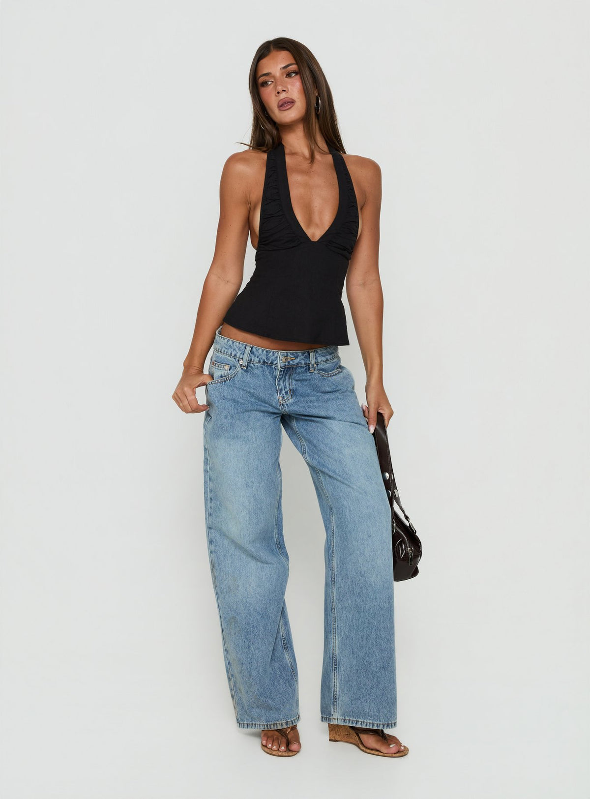 Claudiana Gathered Halter Top Black
