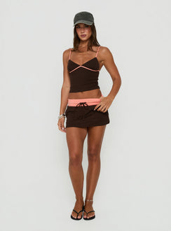 Livia Micro Rib Mini Skort Brown / Coral