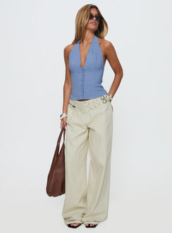 front view of model wearing Princess Polly Paltrow Cargo Jeans Cream Low Rise Jeans 