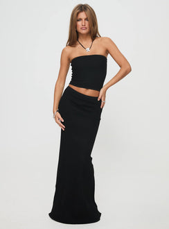   front view of model wearing Princess Polly Just Like That Maxi Skirt Black Maxi Skirts Skirts 