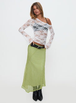   front view of model wearing Princess Polly Dreamcatcher Lace Maxi Skirt Green Maxi Skirts Skirts 