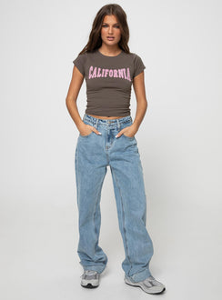 product Princess Polly Short Sleeves Square Neck  Destination California Tee Charcoal